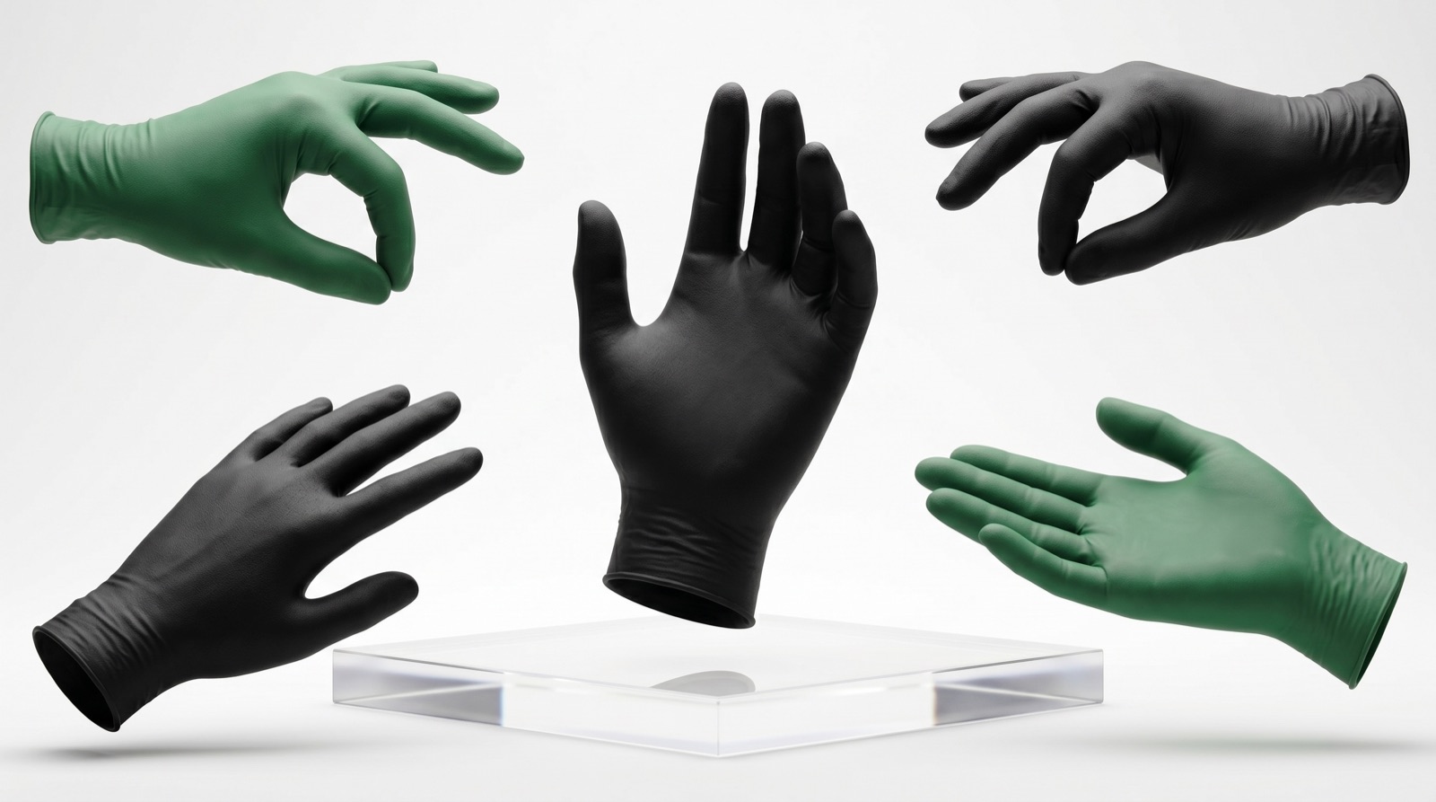LTE biodegradable nitrile gloves — green and black colourways